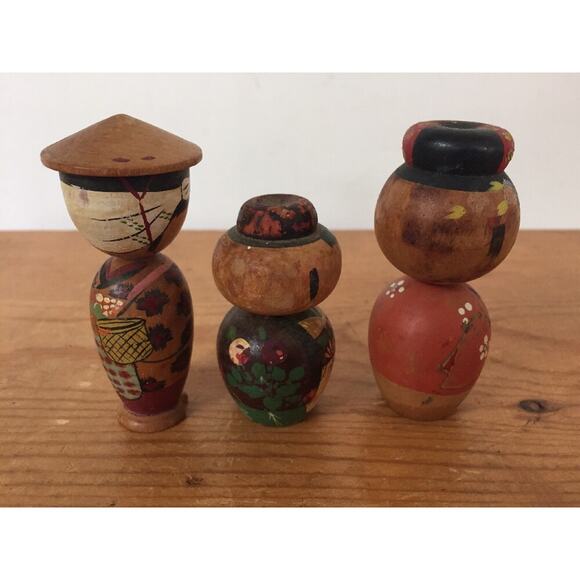 Vintage Japanese Kokeshi Nodder Bobblehead Dolls Wood Lot Of  Set of 5 Vintage Japanese Sosaku Kokeshi Wooden Head Nodder Bobble Head Family